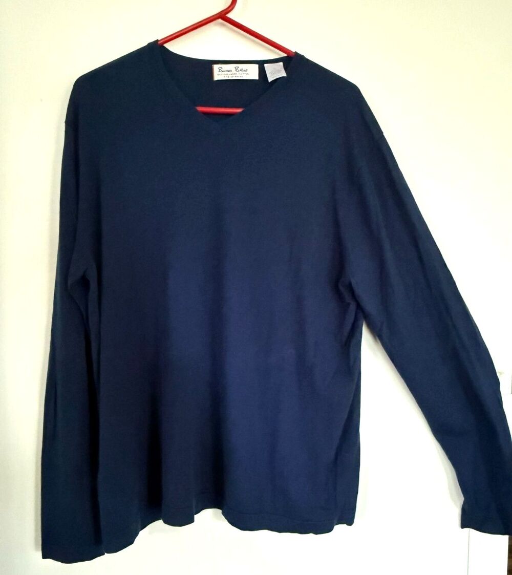 Vtg Burma Bibas Blue Silk/Cashmere V Neck Pullover Sweater Mens L Quiet Luxury